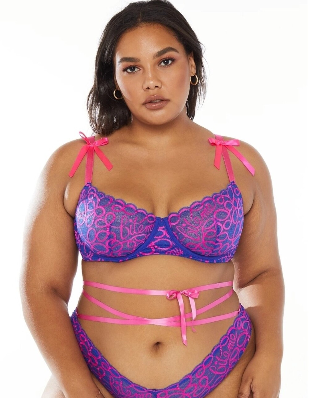 Savage X Fenty Ribbon Writing Unlined Lace Balconette Bra size 42H